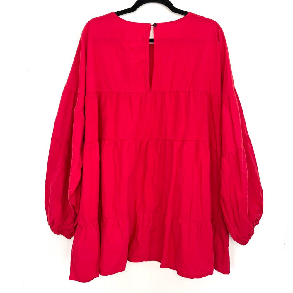 NWT Cranberry Red Cotton Balloon Sleeve Tiered Top Tees2urdoor 3XL XXXL zq - Picture 5 of 6